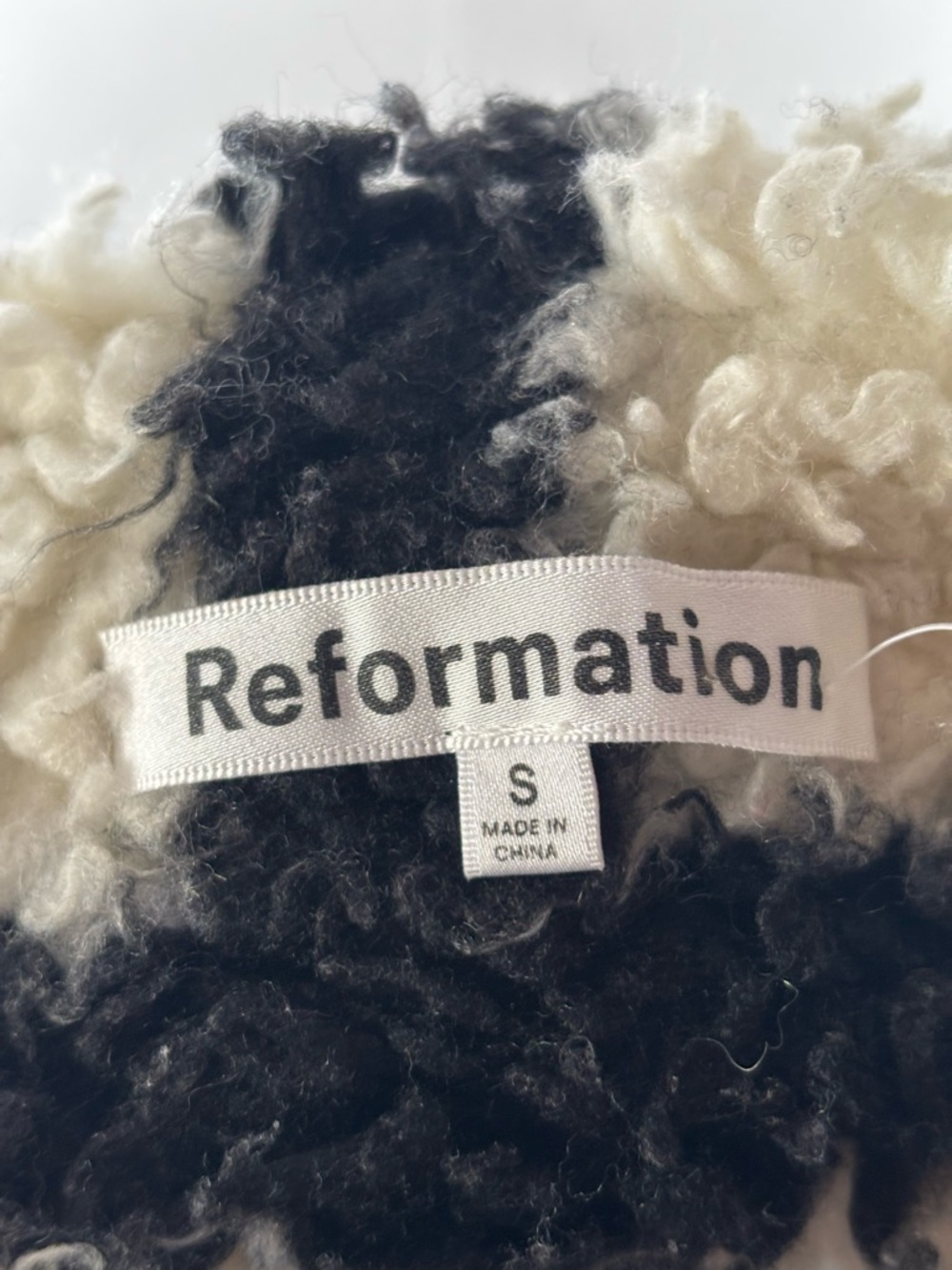 Reformation Bromley Teddy Sherpa Coat Black White Grid Plaid Long Jacket Size S - Picture 4 of 16